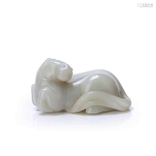 White jade carving of a reclining horse