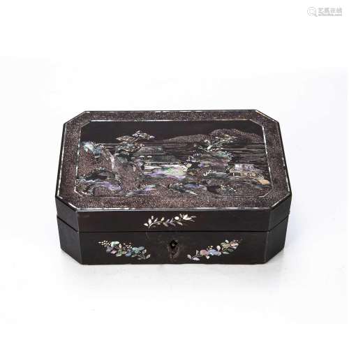 Black lacquer and mother of pearl sewing box