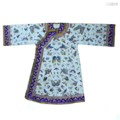 Embroidered pale blue/turquoise silk robe