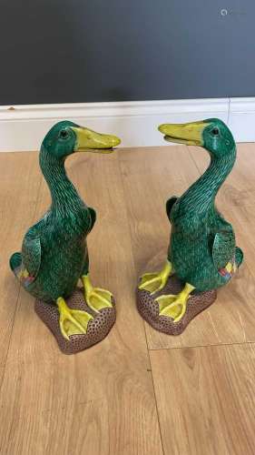 Pair of green glaze ceramic ducks