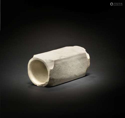 A CALCIFIED WHITE JADE CYLINDRICAL VESSEL, CONG Shang/early ...