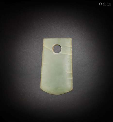 A GREENISH-YELLOW JADE AXE BLADE, YUE Neolithic Period