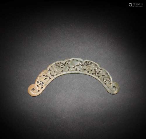 A PALE GREEN JADE RETICULATED CRESCENT-SHAPED ORNAMENT Song ...