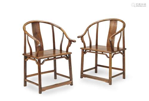 A PAIR OF HUALI HORSESHOE-BACK ARMCHAIRS, QUANYI  18th centu...