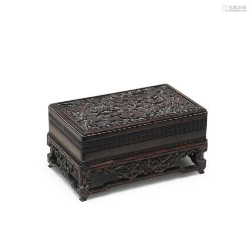 A ZITAN 'CHILONG' BOX AND COVER  Late Qing Dynasty/Republic ...