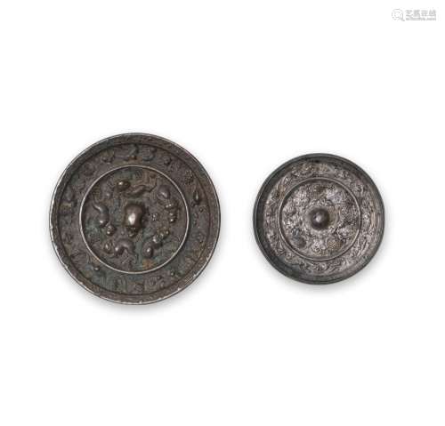 TWO BRONZE 'LION AND GRAPEVINE' MIRRORS  Tang Dynasty (3)