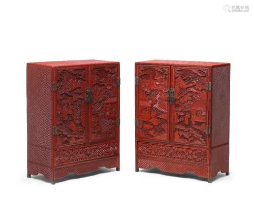 A PAIR OF CINNABAR LACQUER TABLE CABINETS Qianlong (2)