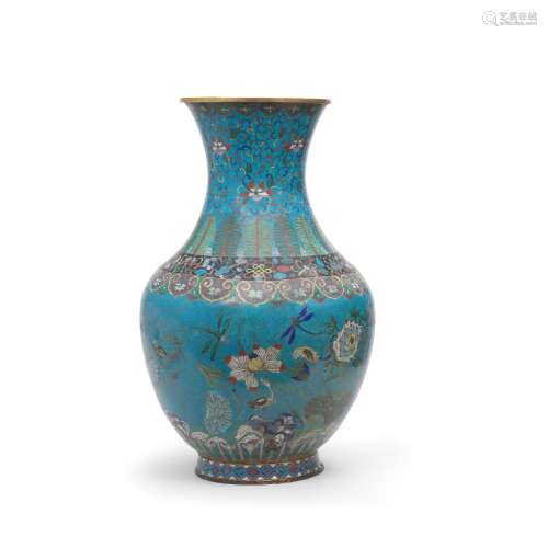 A VERY LARGE CLOISONNÉ ENAMEL TURQUOISE-GROUND VASE  19th ce...