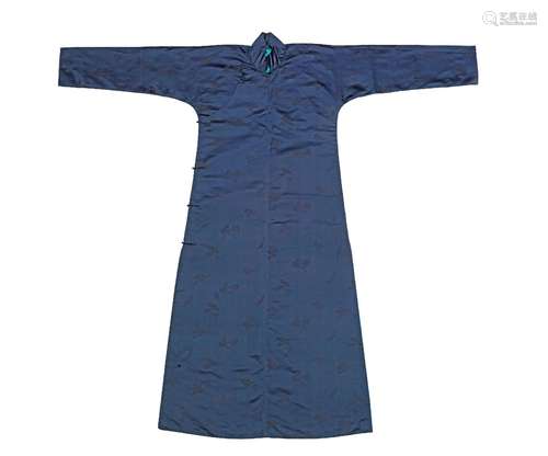 A DEEP-LAVENDER-GROUND SILK DAMASK ROBE, CHANGFU Late Qing D...