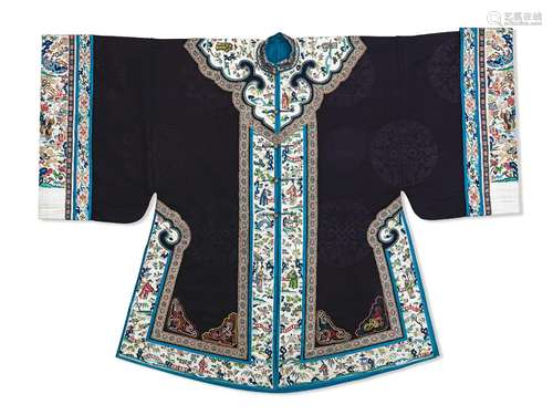 A RARE MIDNIGHT-BLUE-GROUND EMBROIDERED DAMASK SILK WOMAN'S ...