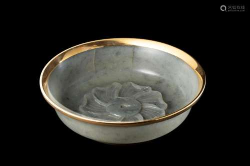 A GREY JADE GOLD-MOUNTED 'MALLOW' BOWL The jade 18th century