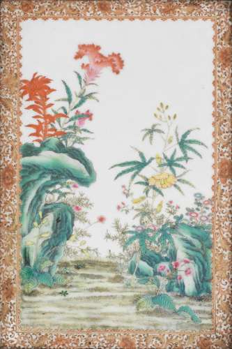 A FAMILLE ROSE 'FLORAL' TABLE SCREEN 19th century