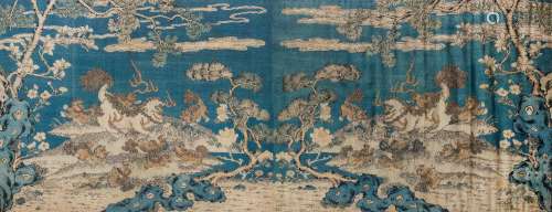 A RARE LARGE SILK 'BUDDHIST LIONS' KESI PANEL 18th century