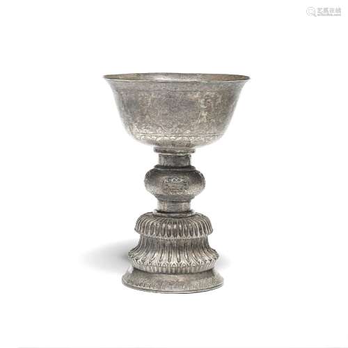 A SILVER-ALLOY BUTTER LAMP Tibet, 18th/19th century