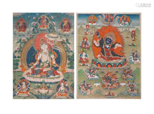 TWO THANGKAS OF SITATAPATRA AND MAHAKALA  Tibet, 19th centur...