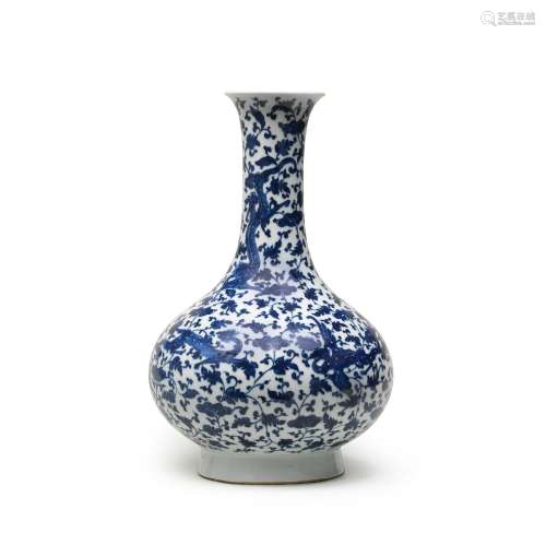 A BLUE AND WHITE 'CHILONG AND PHOENIX' VASE Late Qing Dynast...