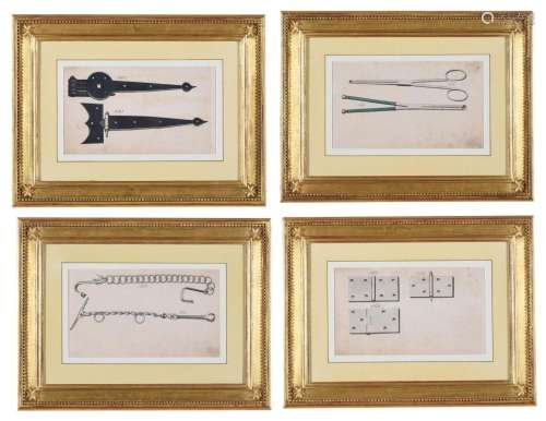 GERMAN SCHOOL (CIRCA 1830), FOUR DESIGNS FOR TOOLS OF THE TR...