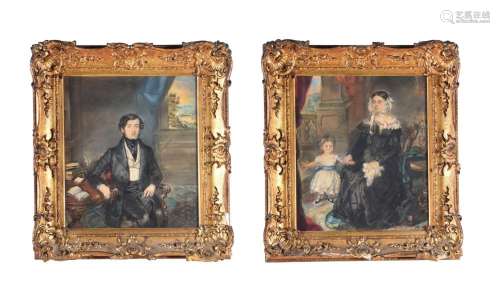 ENGLISH SCHOOL (19TH CENTURY), PORTRAIT OF A HUSBAND AND HIS...