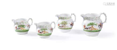 A GRADUATED SET OF NEW HALL BONE CHINA POLYCHROME HUNTING JU...