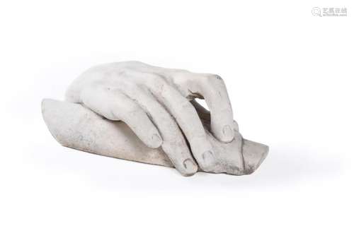 A WHITE PAINTED COMPOSITION MODEL OF A HUMAN RIGHT HAND