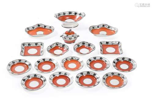 AN ENGLISH PEARLWARE ORANGE-GROUND PART DESSERT SERVICE