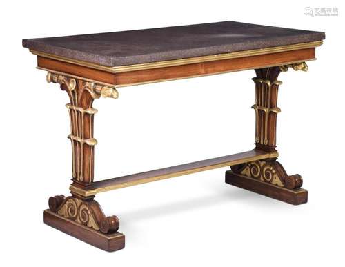 A ROSEWOOD AND PARCEL GILT CENTRE TABLE IN GEORGE IV STYLE