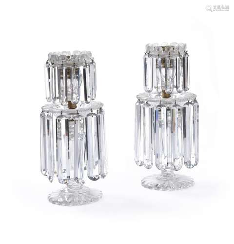 A PAIR OF CUT-GLASS CANDLE LUSTRES