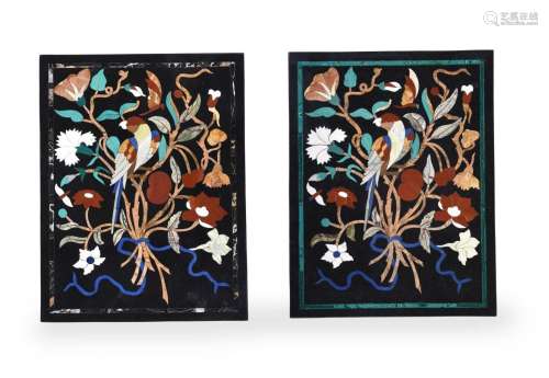 A PAIR OF INDIAN PIETRA DURA PANELS OR TABLE TOPS