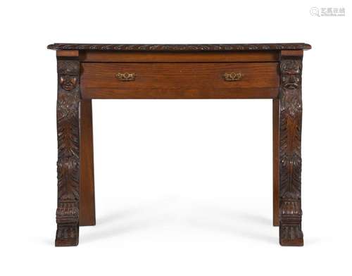 A LATE VICTORIAN OR EDWARDIAN CARVED OAK SIDE TABLE IN ANTIQ...