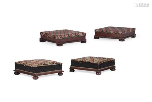 Y A PAIR OF VICTORIAN ROSEWOOD AND NEEDLEWORK UPHOLSTERED LO...