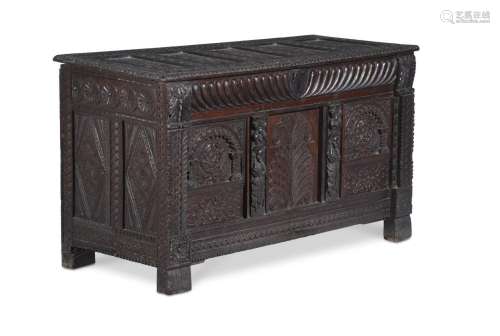 AN OAK COFFERMID 17TH CENTURY AND LATER CARVED