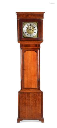 AN OAK AND MAHOGANY BANDED LONGCASE CLOCK