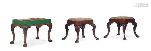 A PAIR OF MAHOGANY STOOLS IN GEORGE II IRISH STYLE