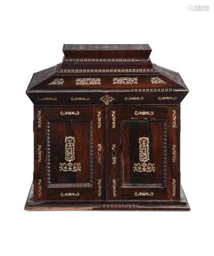 Y AN EARLY VICTORIAN ROSEWOOD AND MOTHER OF PEARL INLAID WOR...