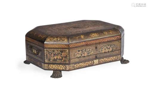A GEORGE IV CHINESE EXPORT BLACK AND GILT LACQUER GAMES OR W...