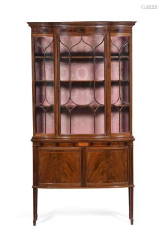 AN EDWARDIAN MAHOGANY AND LINE INLAID DISPLAY CABINET