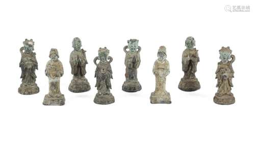 A SET OF EIGHT CHINESE BRONZE FIGURINESMING DYNASTY