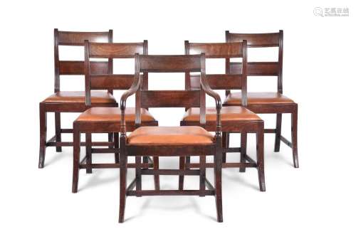 A SET OF FIVE REGENCY MAHOGANY DINING CHAIRS