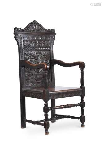 A VICTORIAN CARVED AND STAINED OAK ARMCHAIR IN 17TH CENTURY ...