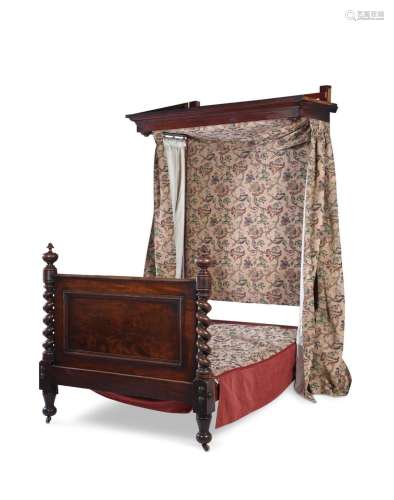 A MAHOGANY HALF TESTER BED IN VICTORIAN STYLE