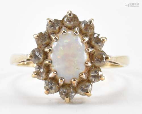 HALLMARKED 9CT GOLD OPAL & WHITE STONE RING