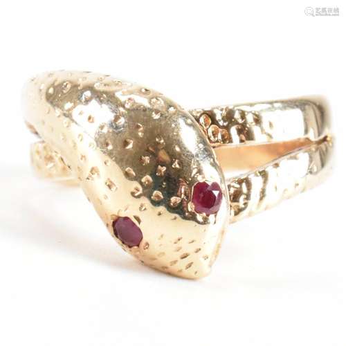 ANTIQUE HALLMARKED 9CT GOLD & RUBY SERPENT RING