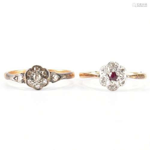 TWO 18CT GOLD & PLATINUM DIAMOND CLUSTER RINGS