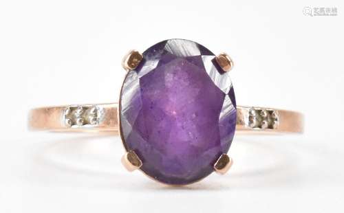 HALLMARKED 9CT GOLD & AMETHYST DIAMOND DRESS RING