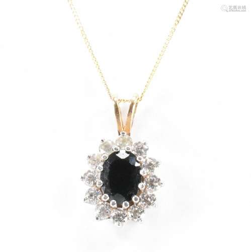 9CT GOLD SAPPHIRE & CZ PENDANT NECKLACE