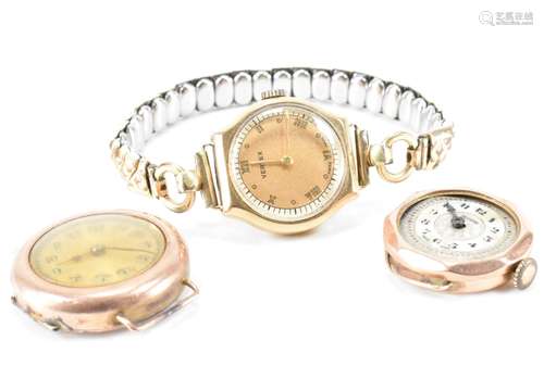 THREE VINTAGE 9CT GOLD CASED WATCHES