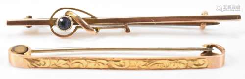 TWO EARLY 20TH CENTURY 9CT GOLD BAR BROOCHES