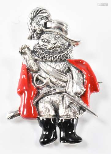 SILVER & ENAMEL PUSS IN BOOTS BROOCH