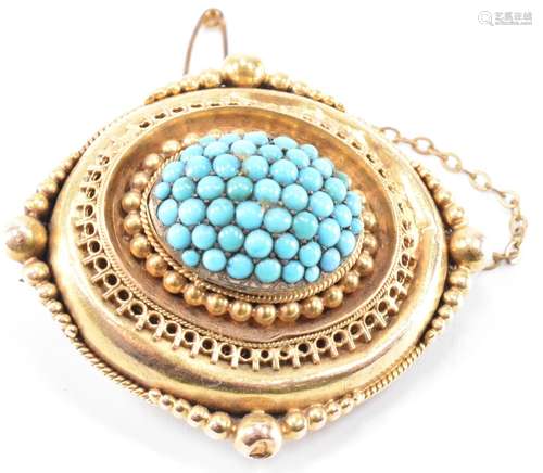 VICTORIAN GOLD & TURQUOISE LOCKET BROOCH PIN