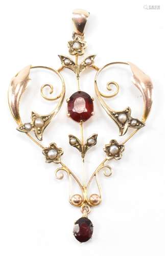 EARLY 20TH CENTURY 9CT GOLD ART NOUVEAU & GARNET PENDANT